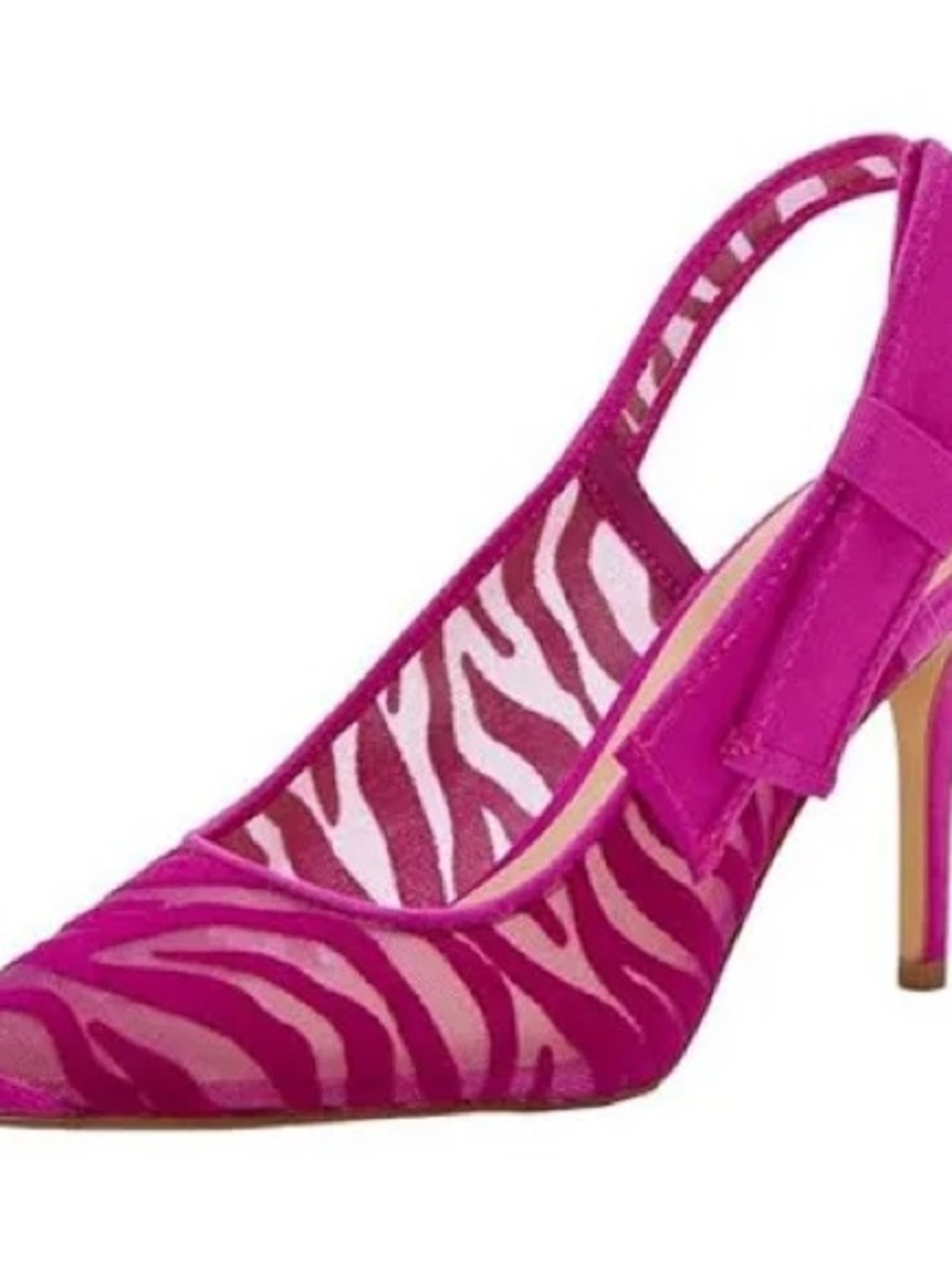 INC. Fuchsia Zebra Mesh Slingback Stilettos with Bow Accent